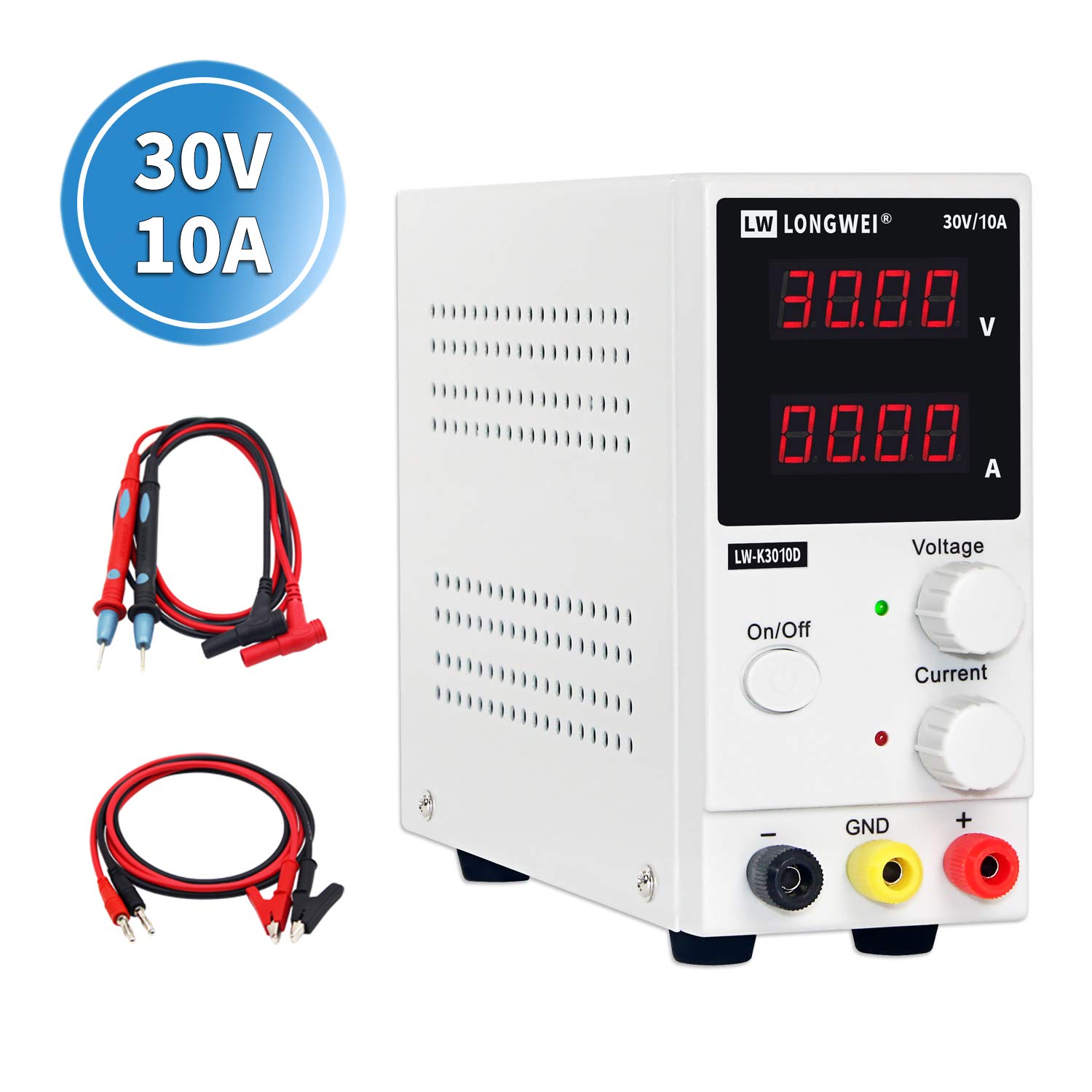 DC Power Supply Variable 30V 10A, (Precision 00.01V,00.01A)4-Digital LED Display, Precision Adjustable Regulated Switching Power Supply Digital with Alligator Leads US Power Cord