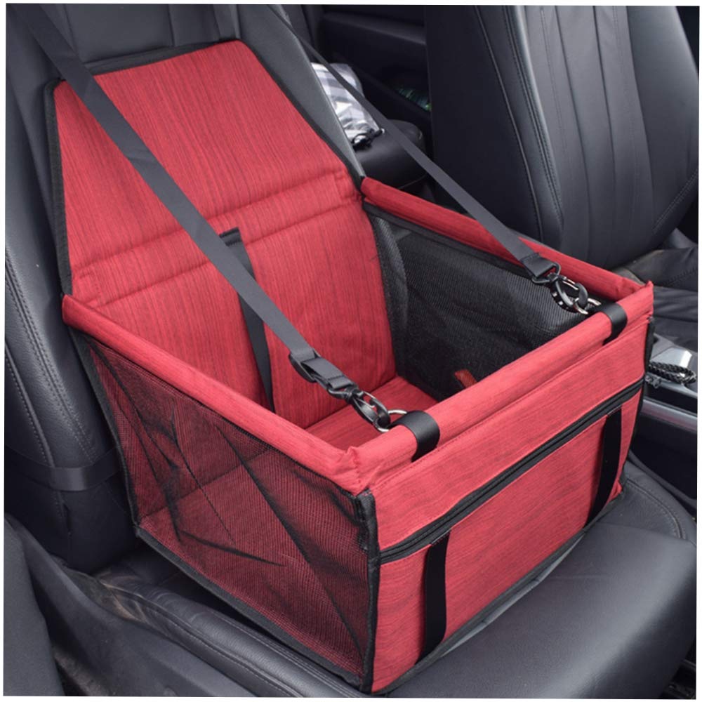 New Waterproof Breathable Pet Car Mat Safety Pet Car Booster Washable Frosted Oxford Cloth Pet Carry Car Bag Travelling Pet Car Cushion(Vertical Stripe-Red)