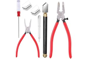 Qovydx 7Pcs Premium Glass Running Breaking Pliers & Grozer Kit with Rubber Tips, Heavy Duty Glass Cutting Tools for Stained Glass Fusing, Breaking, Grozing
