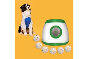 UJQW AutoDog Ball Launcher - Large Silent Dog Ball Thrower with Remote Control, 3 Adjustable Distances (40t/60ft/80ft), Rechargable,Includes 6 Durable 2.5" Balls for Medium/Large Dogs (Grass green, Large)