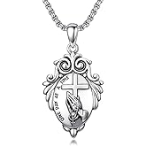 MEIDERBO Praying Hands Necklace 925 Sterling Silver Cross Serenity Prayer Pendant Necklace Christian Religious Jewelry Gifts for Men Women