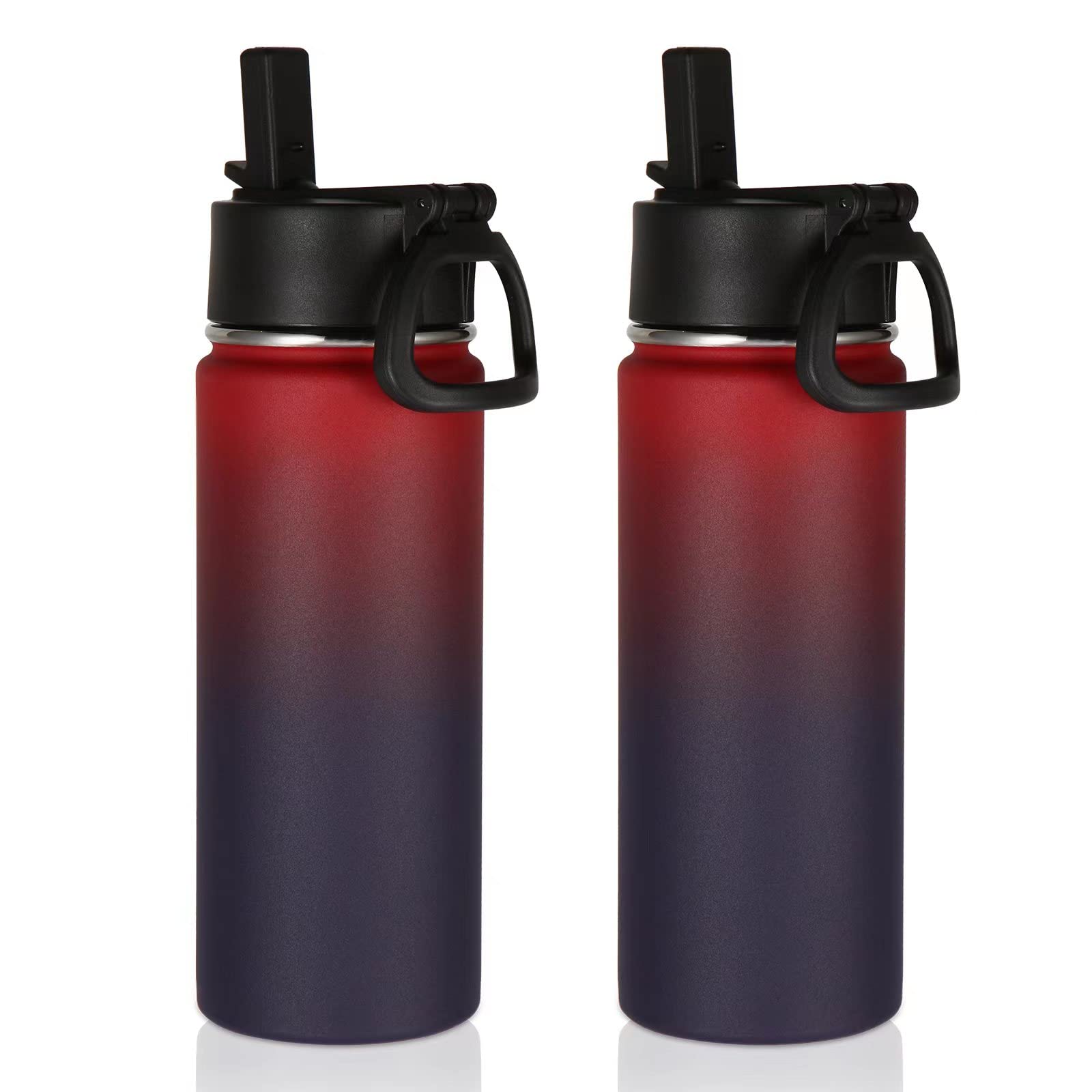 Volhoply 18oz Insulated Water Bottle 2 Pack, Multipack Kids Stainless Steel Water Bottles with Straw Lid,Double Wall Vacuum Sports Flask Keep Hot and Cold (Red Purple,2 Pack)