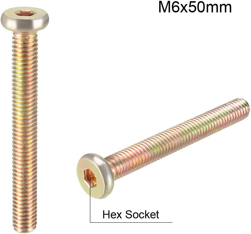 sourcing map M6x50mm Furniture Screw Hex Socket Machine Screws Zinc Plated Fasteners Bolts Full Thread Carbon Steel 10Pcs - Image 4