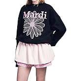 mardi mercredi Women's FLOWERMARDI NEEDLEWORK Embroidered Graphic Sweatshirt, 100% Cotton, Relaxed Fit Crewneck, Daisy Design