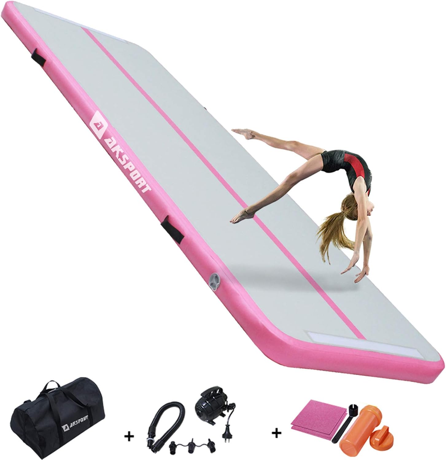 AKSPORT Air Track Gymnastics Tumbling Mat Inflatable Floor Mats with Electric Air Pump for Home Use/Tumble/Gym/Training/Cheerleading/Parkour/Beach/Park/Water 3.3/10/13.12/16.4/20/23-39ft : Sports & Outdoors