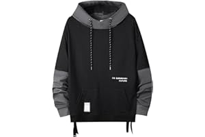 GURUNVANI Contrast Color Pullover Hoodie Mens Patchwork Hoodies Men