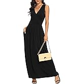 LILBETTER Women Sleeveless Deep V Neck Loose Plain Long Maxi Casual Dress