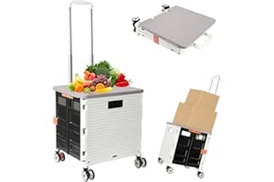 ZIYOU LANG Foldable Utility Cart Folding Portable Rolling Crate Handcart Shopping Trolley Wheel Box with Lid Wear-Resistant Noiseless 360°Rotate Wheel for Travel Shopping Moving Storage Office(White)