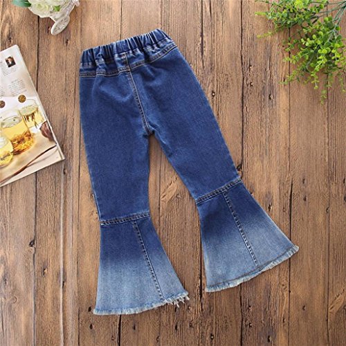 Rucan Girls Jeans, Kid Girls Vintage Denim Pants Splice Bell-Bottoms Trousers (18-24 Months) - Thumbnail 4