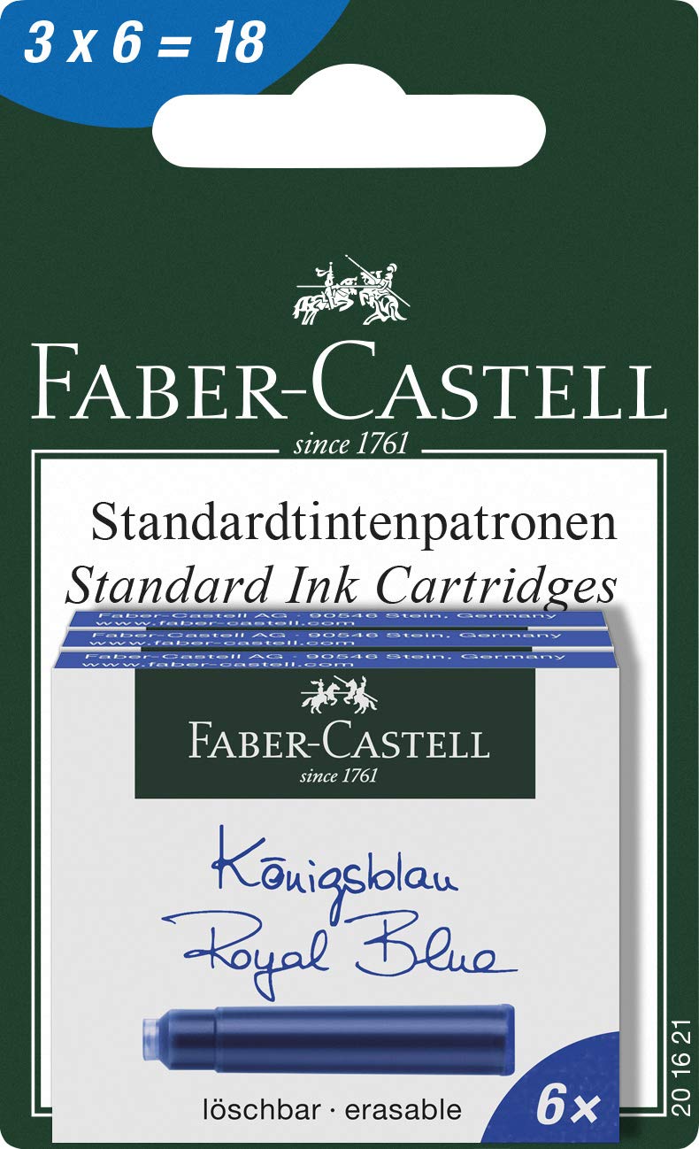 Faber-Castell 201621 Ink Cartridges ,blue,3 Boxes of 6 Cartridges Each