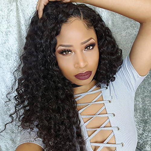 Am Youth 360 Lace Frontal Wig Pre Plucked Hairline Brazilian Virgin Hair Deep Curly Human Hair Lace Wigs with Baby Hair for Black Women 180% Density 16 inch