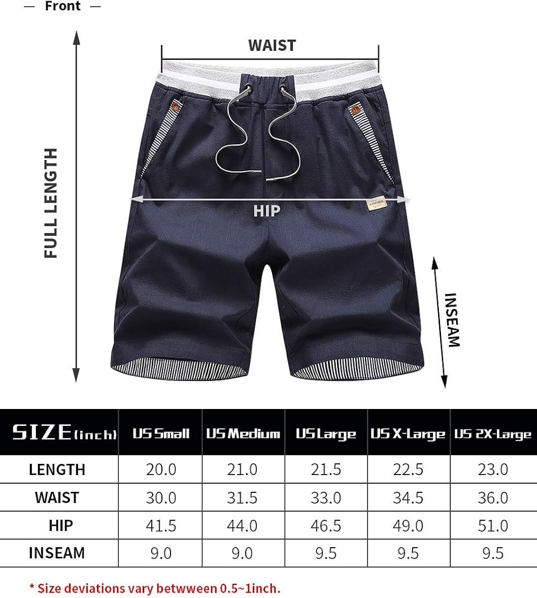 LTIFONE Mens Shorts Casual Regular Fit 9" Inseam, Cotton, Drawstring, Summer Beach Shorts, Skate with Elastic Waist and Pockets at  Men’s Clothing store