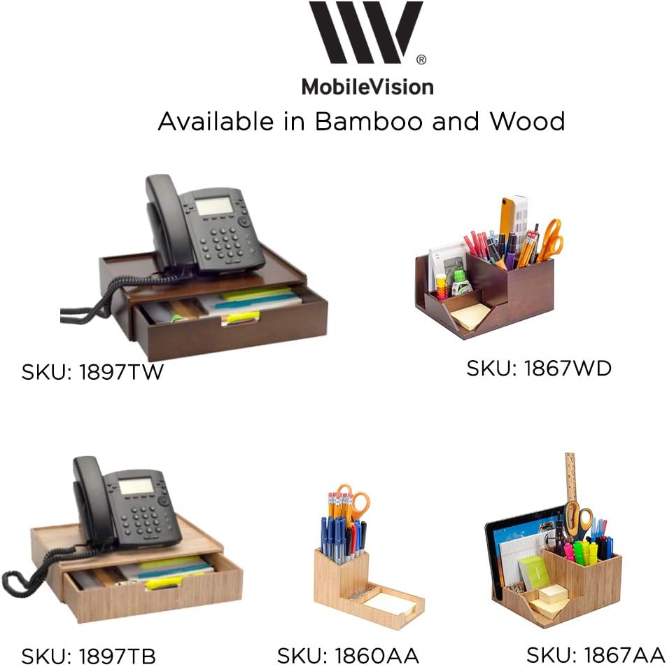 Bamboo Telephone Stand with Drawer Stackable Storage Solution for Office Products Pens, Pencils, Scissors, Notepads, Business Cards and More : Office Products