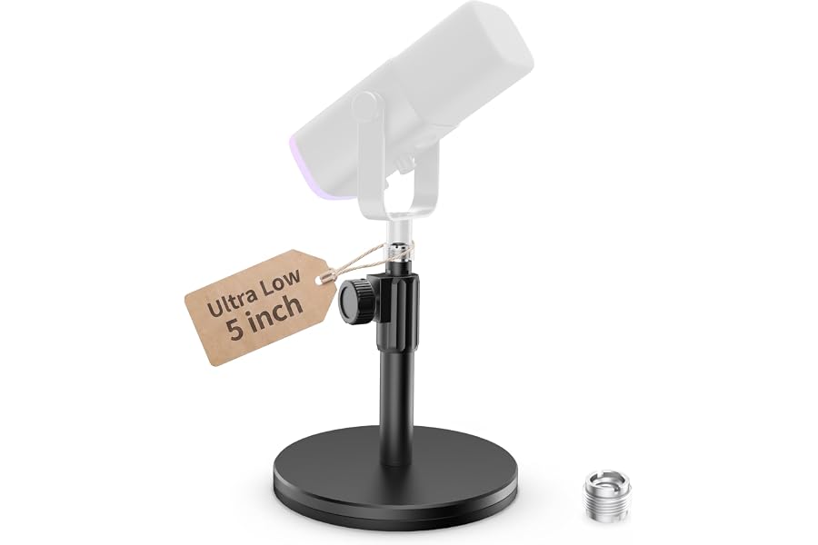 InnoGear Ultra Low 5" Desktop Microphone Stand Holder Mic Stand Desk | for Fifine Shure Blue Yeti, All-Metal Construction, Weighted Iron Base, Height Adjustable, 6.6lb Weight Capacity
