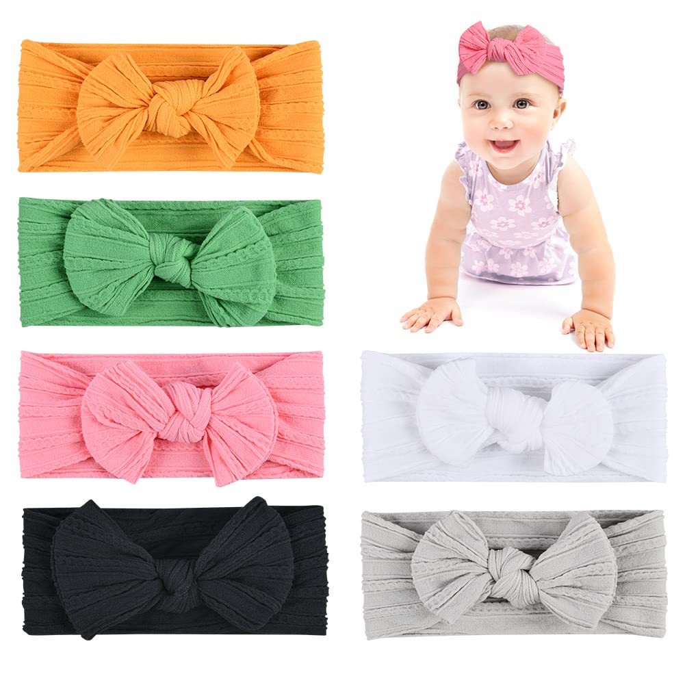 Aolso Baby Girl Nylon Headbands, 6pcs Newborn Baby Headbands Hair Bands, Toddler Girl Bows, Toddler Hairband and Bows Child Hair Accessories