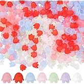 SUNNYCLUE 640Pcs 8 Colors Lily Flower Beads Acrylic Bead Caps Transparent Frosted Spring Floral Lily of The Valley Shaped Loose End Mini Spacers for Jewelry Making Bracelet Necklace DIY Craft Supplies