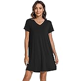 GYS Bamboo Viscose Women's Nightgowns Classic Short Sleeve V Neck Sleep Dress
