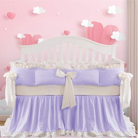 Amazon Com Brandream Purple Crib Bedding Sets For Girls Luxury Princess 8 Piece Ruffle Nursery Bedding 100 Cotton Elegant Newborn Infant Cradle Set Kitchen Dining