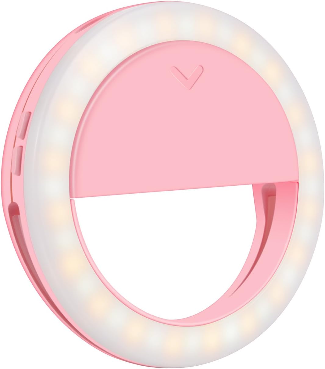 YELINSelfie Light Ultrathin 40 LED Selfie Ring Light Supplementary Lighting 16 Adjustable Lights Clip on Light for iPhone Samsung Make up Light for Girls (Pink)
