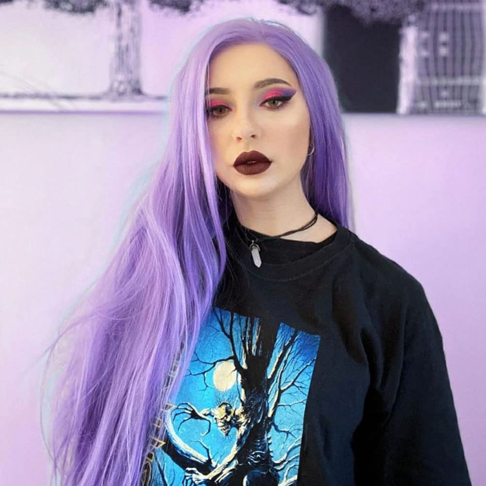 AFBeauty Purple Synthetic Lace Front Wig Long Silk Straight Gluless Light Purple Lilac Wig with Natural Hairline Free Part High Temperature Fiber Lavender Wigs for Women Party Show — image 1