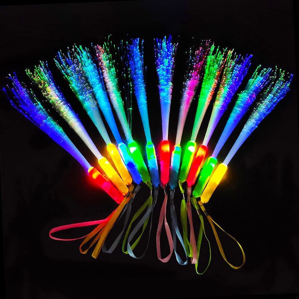 12pcs Light Up Glow Sticks, Party Favors with 3 Modes Colorful Flashing Fibre Optic Lights, Sensory Wand LED Glow in The Dark Wands for Party Supplies