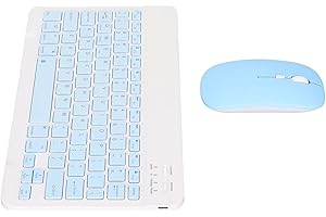 TOPINCN 10 Inch Keyboard Set, USB Charging Ultra Thin Wireless Keyboard with Quiet Mouse, for Cellphone Laptop Tablet (Blue)