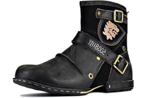 OSSTONE Moto Boots for Men Fashion Zipper-up Leather Chukka Boots Casual Shoes Retro Style OS-5008-1-DA1B1