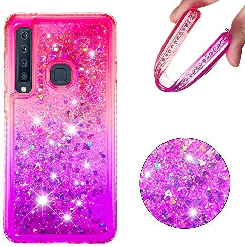 Amocase Funny Liquid Case with 2 in 1 Stylus for Samsung Galaxy A9 2018,Cute 3D Glitter Diamond Shockproof Quicksand Crystal Silicone Clear Cover for Samsung Galaxy A9 2018 - Pink Purple