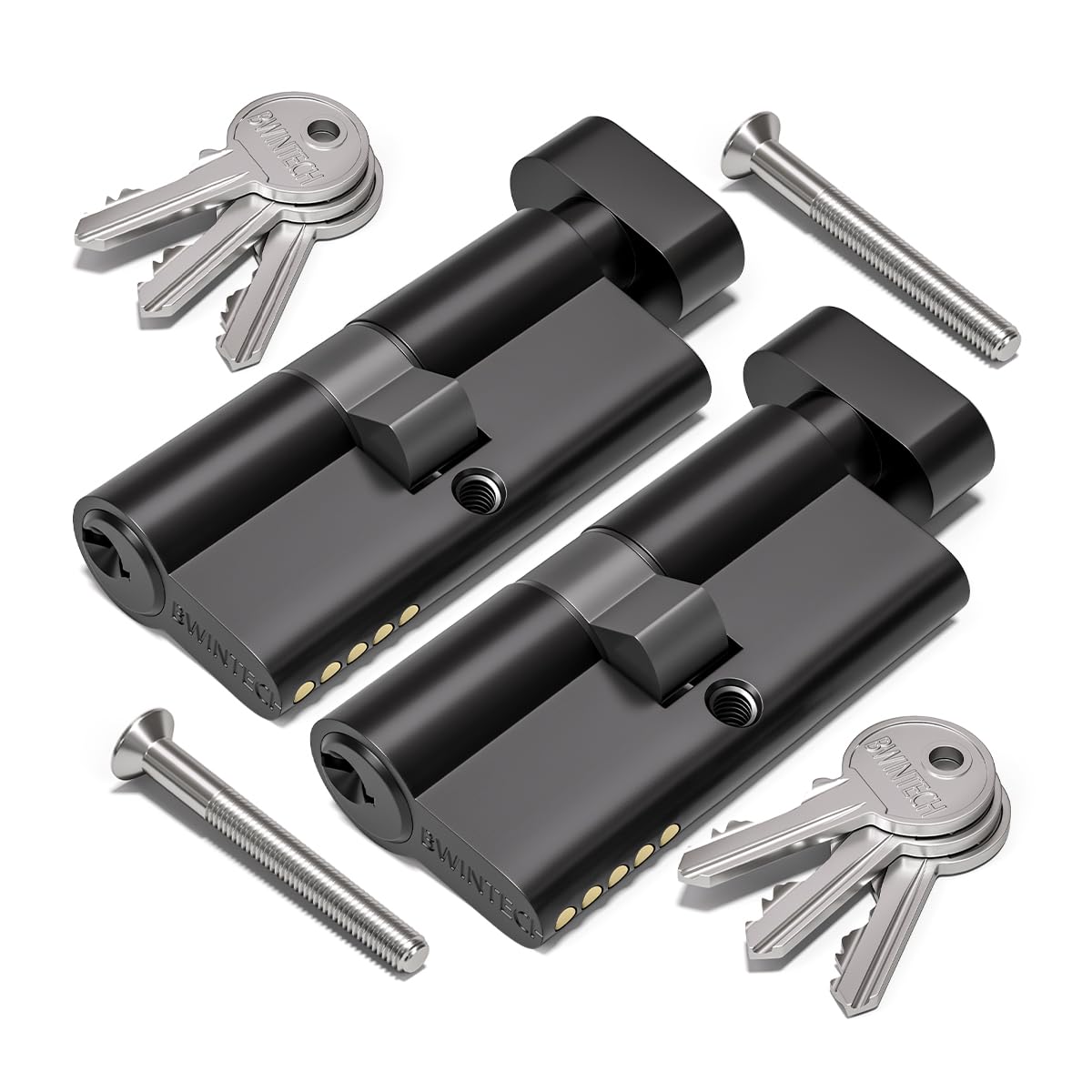 Bwintech 2 Pcs Keyed Alike 80mm (40T/40) Black Euro Cylinder Lock,Door Barrel Lock,Thumbturn Knob with 6 Standard Keys,Anti-Pick,Anti-Bump,Anti Drill,High Security for UPVC,Wooden,Composite Doors