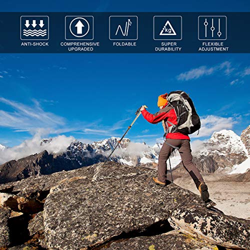 Andake Trekking Poles, Shock-Absorbent, Carbon Fiber Hiking, Walking & Running Sticks with High elasticity EVA Grips, Quick Locks, Lightweight and Collapsible with All Terrain Accessories & Car (2 PC)