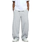 Quskc Men's Wide Leg Sweatpants Baggy Casual Drawstring Waist Joggers Lounge Sweat Pants with Pockets