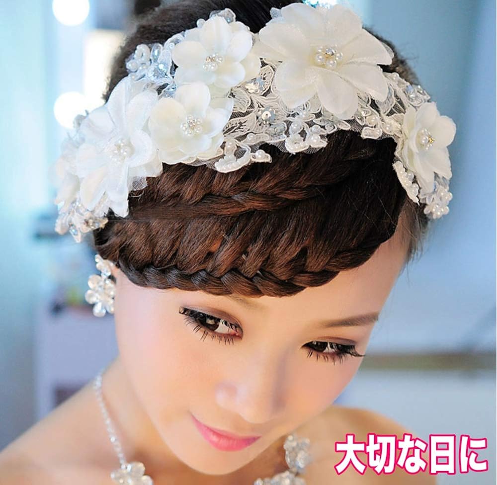 Amazon Lunar Maria ウェディング カチューシャ ヘッドドレス ブライダル 結婚式 パーティー フラワー パール 花嫁 白 カチューシャ ヘアバンド 通販