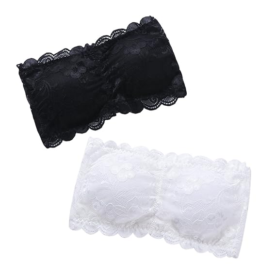 Tinksky 2pcs Damen-Spitze-Bandeau-Schlauch-Büstenhalter-Oberseiten-Futter-Schlauch-Ernte-trägerlose nahtlose Stretchy Bandeau