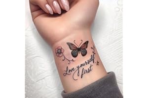 1 Pc Butterfly Flower Temporary Tattoo Sticker Colorful Water Transfer Wrist Collarbone Tattoo Quote “Love Yourself First” Bo