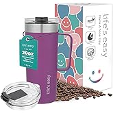 Life's Easy 20oz Stainless Steel Mug w/Handle - Double Wall Insulated Travel Tumbler w/Flip Lid - Leak Proof Tumbler-Thermal Cup for Coffee, Tea & More - Keep Hot & Cold Drinks (Purple, 20 oz)