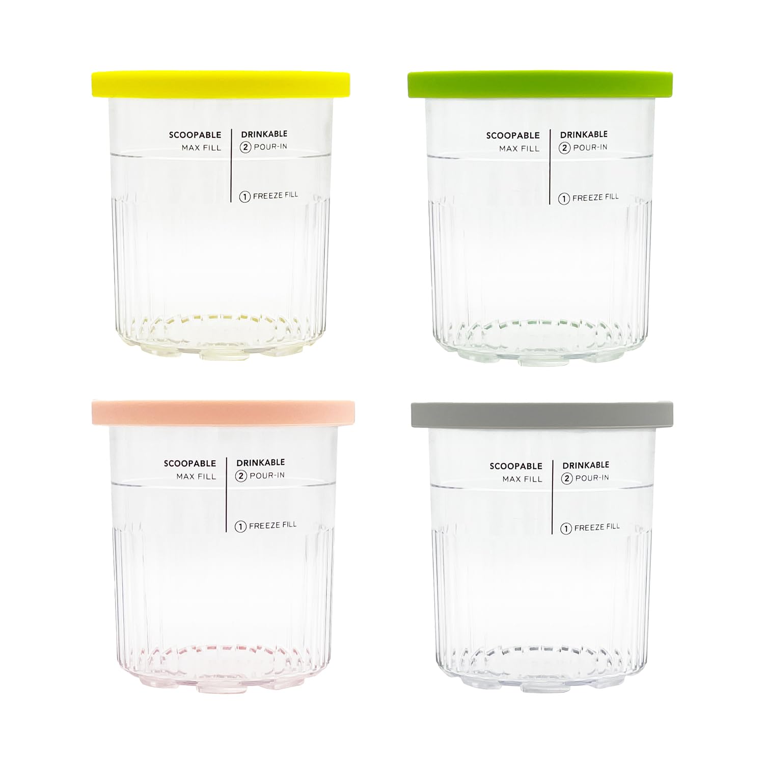 Photo 1 of Replacement Ice Cream Pints with Silicone Lids, Compatible with Ninja Creami Deluxe Ice Cream Maker model: NC500, NC501, NC501H, NC501HBL, NC501HGN, CN501CO. (Yellow/Green/Pink/Grey)