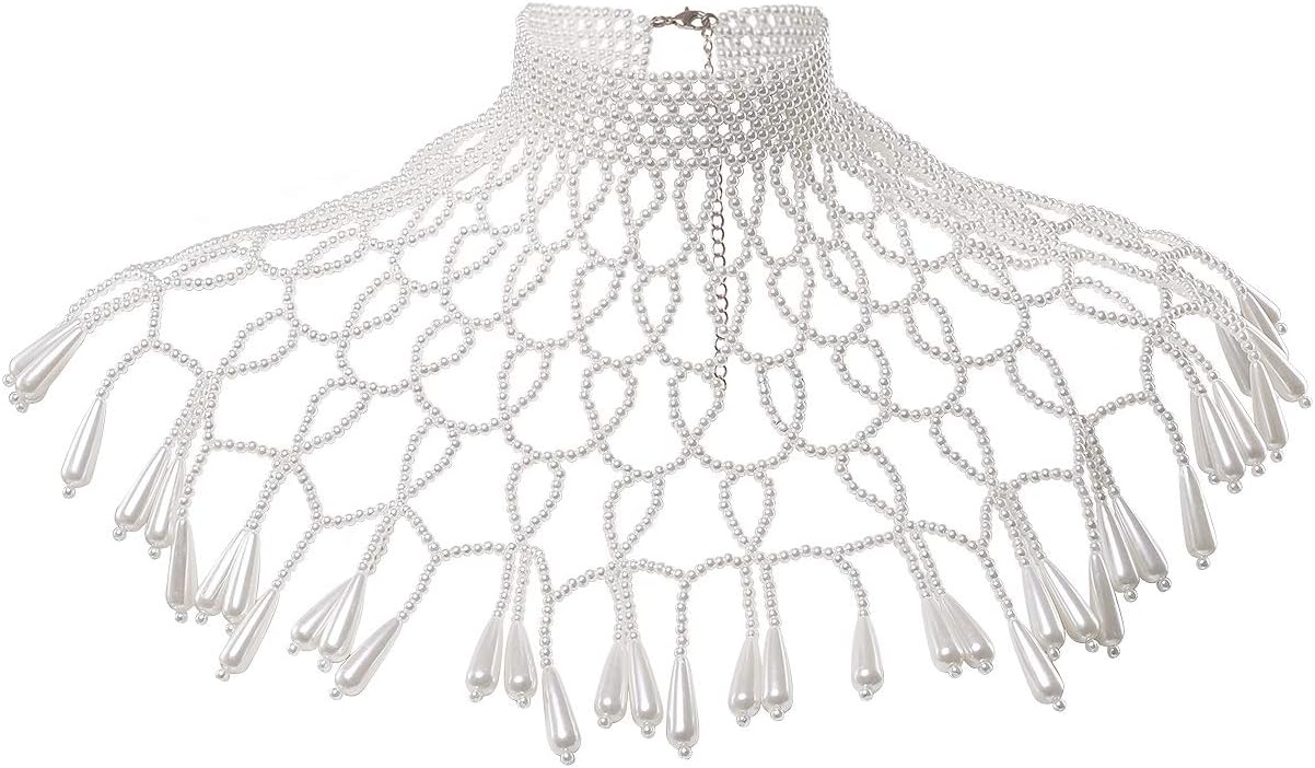 NLCAC Faux Pearl Collar Necklace Teardrop Pearl Choker Woven Pearl Necklace