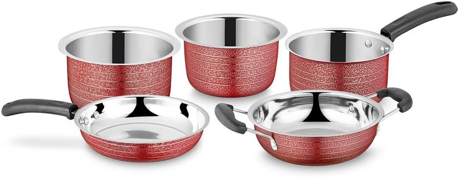 Ideale Stainless Steel Cookware Set, 5-Pieces, Red