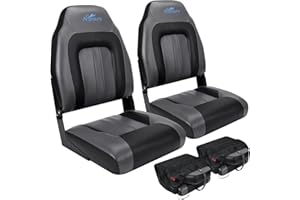 Affordura Boat Seat for Boats with 2 Storage Bags High Back Folding Boat Seat Boat Fold Down Seat (2 Packs) (Black&Charcoal)