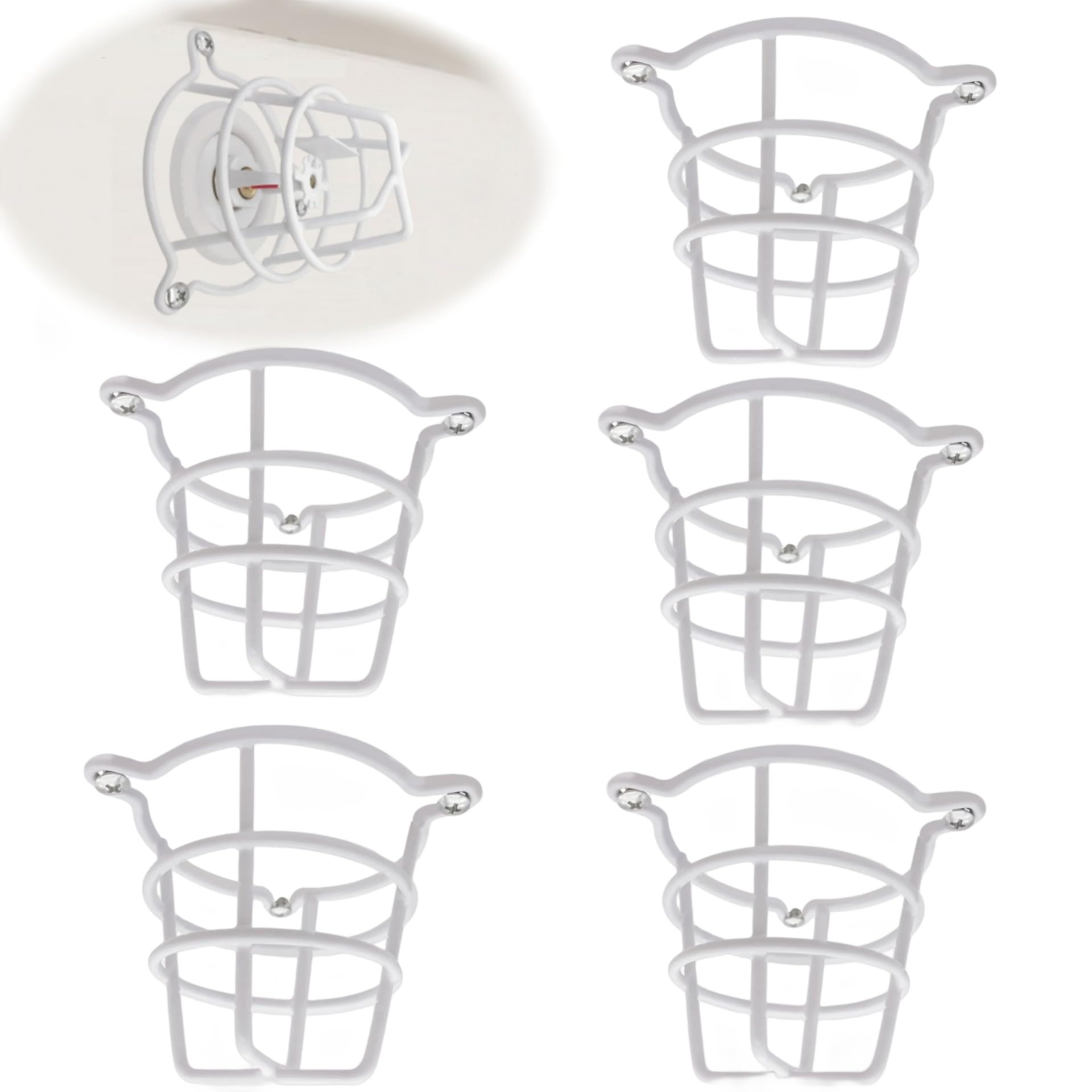 Photo 1 of Happy Tree (5 Pack) White Fire Sprinkler Head Guard Cage Cover for Both 1/2" & 3/4" Fire Head for Protecting Flush Mount & Side Wall & Pendent Head Semi - Recessed Fire Sprinkler Covers for Ceiling