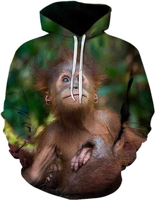 Sudaderas con Capucha Unisex con Estampado De Animales De Mono con Bolsillos, Suéter Sudaderas con Capucha Unisex con Estampado De Animales De Mono con Bolsillos, Suéter