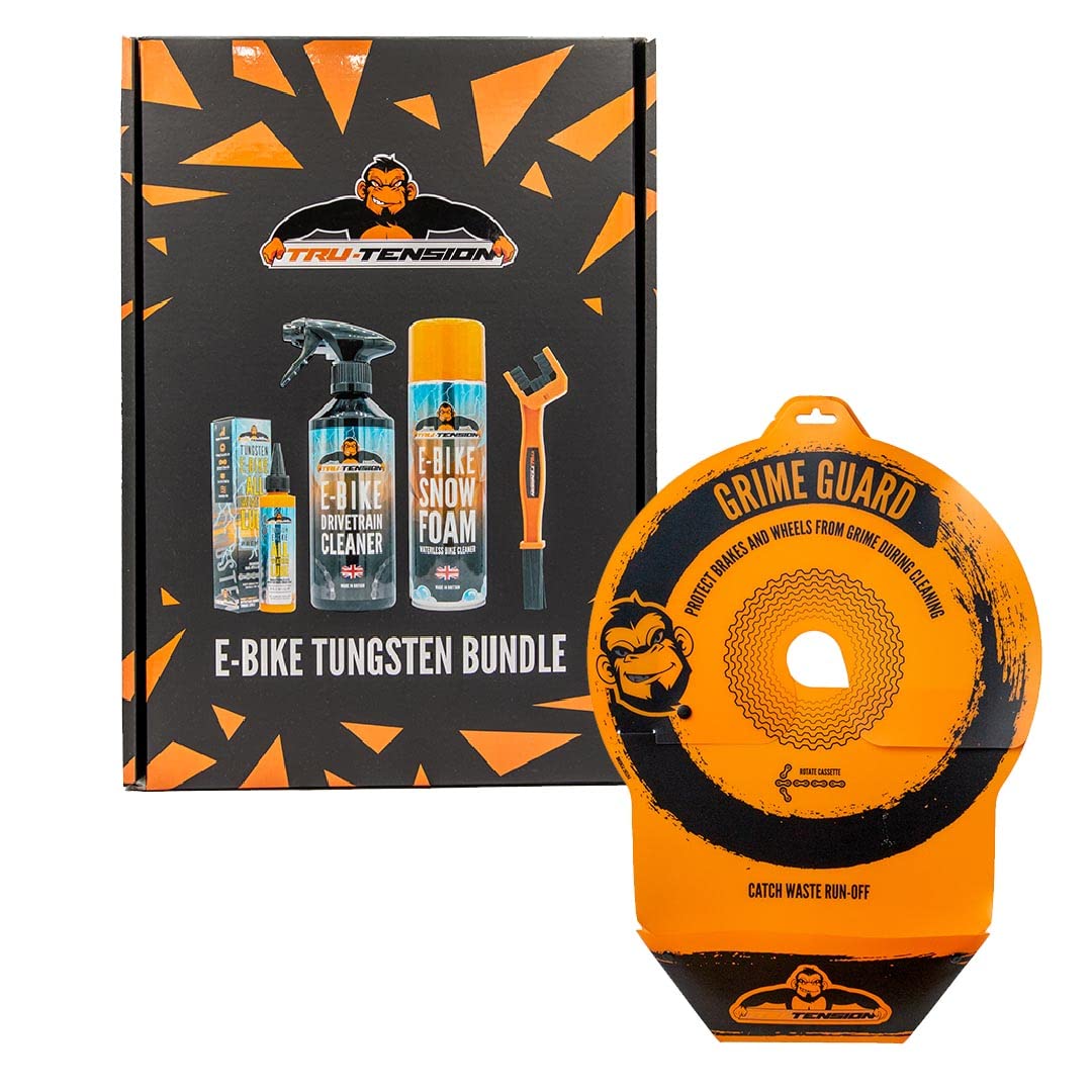 Tru-Tension | Grime Guard E-Bike Tungsten Bundle | Protect Brakes & Wheels During Cleaning | Bicycle Tools & Accessories | 5 Piece Bicycle Kit