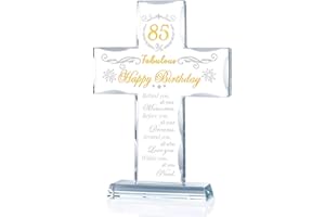 85th Birthday Gifts for Women, Glass Cross Stand Engraved with Happy 85 and Fabulous Religious Gifts for Mom Grandma, Birthda