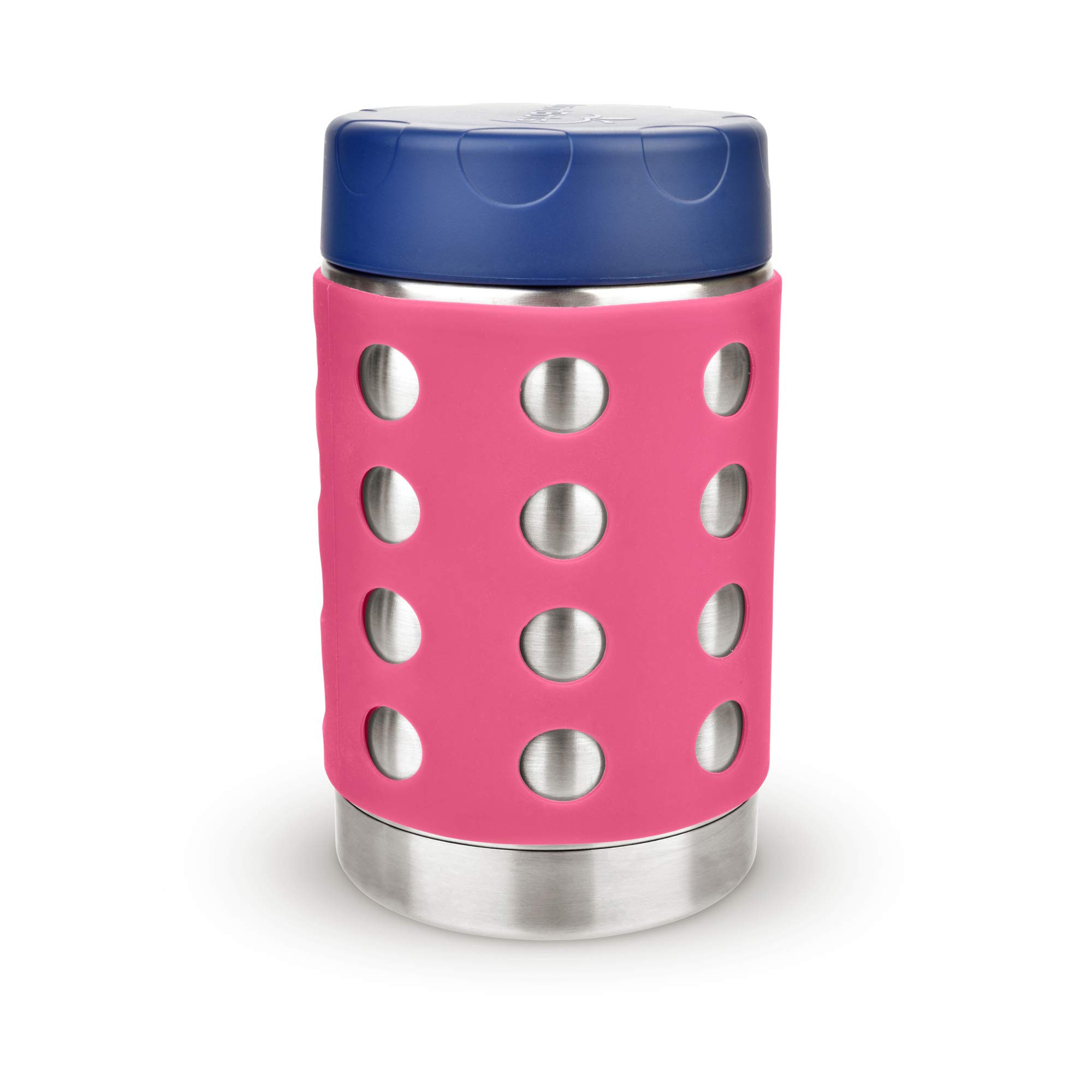 Photo 1 of LunchBots Thermal 16 oz Triple Insulated Thermos - Hot 6 Hours or Cold 12 Hours - Leak Proof Thermos Soup Jar - All Stainless Interior - Navy Lid - Pink Dots