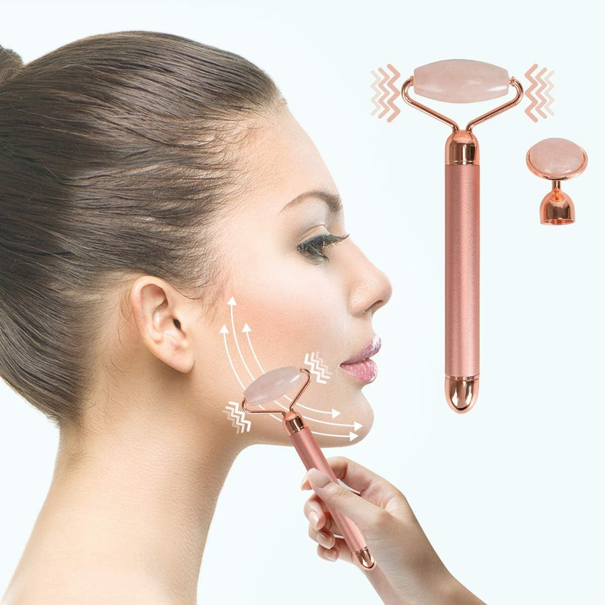 Electric Jade Roller 2IN1 Jade Face Roller Tool Set, Nature Rose