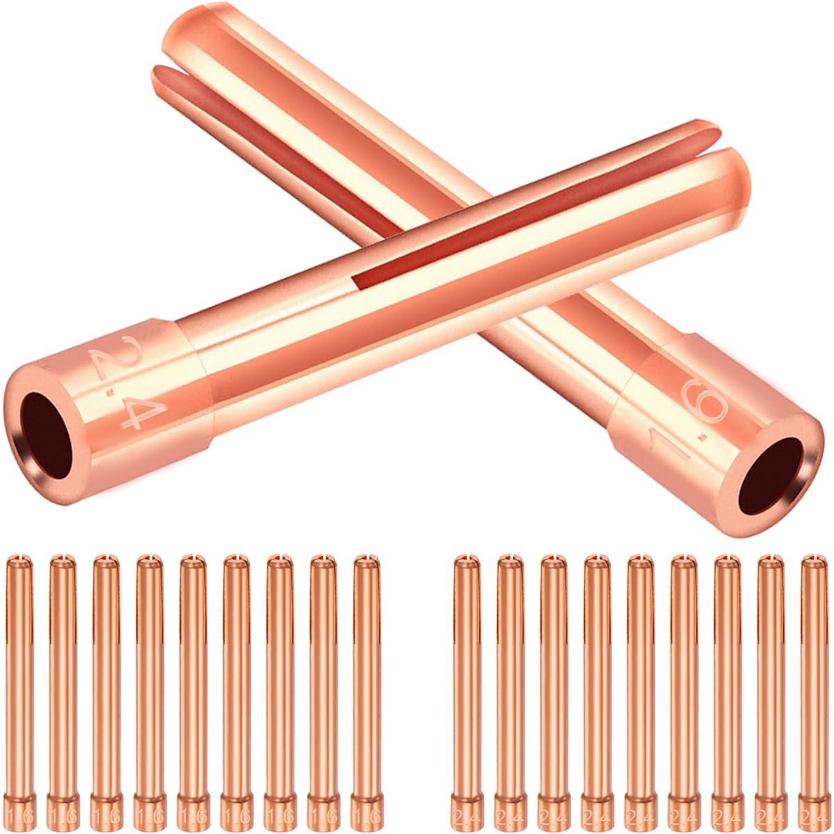 EATBALE 20Pcs TIG Collet Tips for WP17 WP18 WP26 TIG Welding Torch Series, 10N24 3/32" 2.4mm & 10N23 1/16" 1.6mm Red Copper Tungsten Electrode Collet Tips Welding Torch Accessories