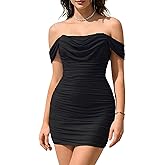 KUTUMAI Women Sexy Off Shoulder Mini Dress Corset Bodycon Ruched Short Cocktail Party Club Dresses