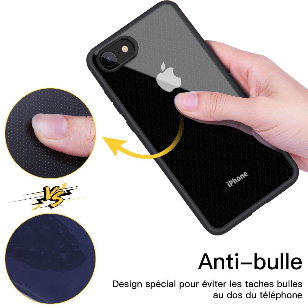 JSB Coque iPhone 7/8 Coque Transparent de PC avce TPU Silicone Bumper Housse de Protection Anti-jaunissement Ultra Léger Etui Crystal Clear Case Ultra Mince pour iPhone 7/8-Noir