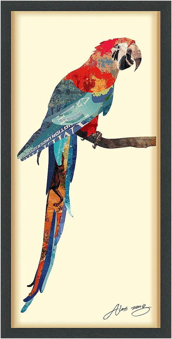 Paintings - Empire Art Direct Tropical Parrot Dimensional Collage Handmade by Alex Zeng Framed Graphic Wall Art Ready to Hang, 33