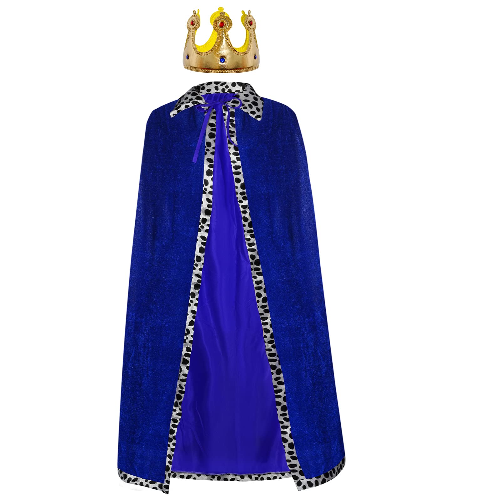 jerbro King's Robe Queen Coat Velvet Coat Costume + Crown King Queen for Women Men Halloween Adults Theme Party Theatre Fancy Dress Cosplay Carnival Fancy Dress Accessories (Blue, 49.2in/125cm) โ image 1